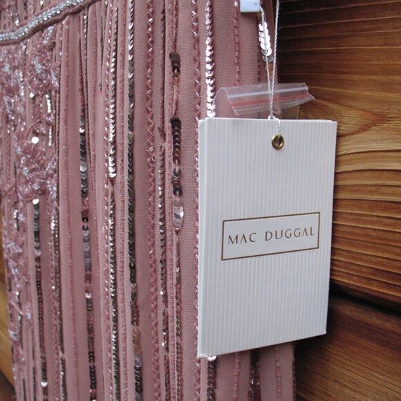 MAC DUGGAL 70260 Womens Rose Striped Floral Embellished Sleeveless Midi Dress - Picture 13 of 13